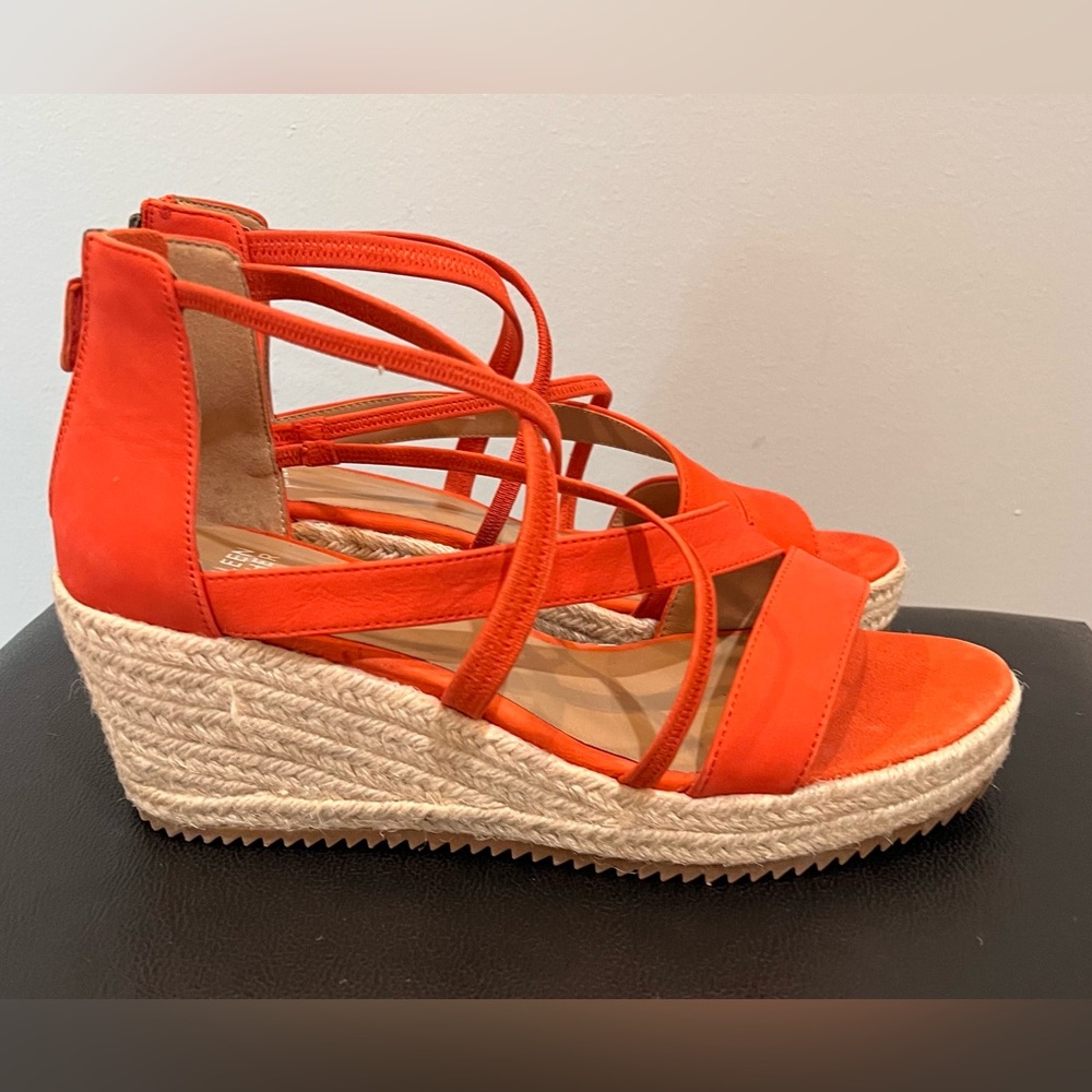 Eileen Fisher Wanda Strappy Leather Wedge Sandal In Tangelo